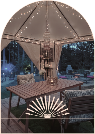 Glowing pavilion beneath the forest canopy at night